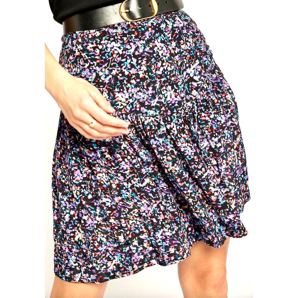 Joie Luella Tiered Ruffle Black "Caviar Multi" Confetti Floral Mini Skirt, Sz 4